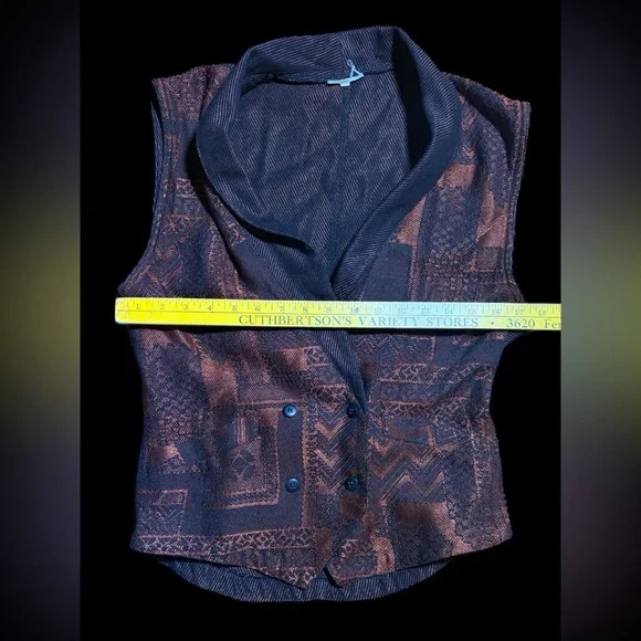 80’s Collared Black and Bronze Sleeveless Vest - Picture 9 of 10